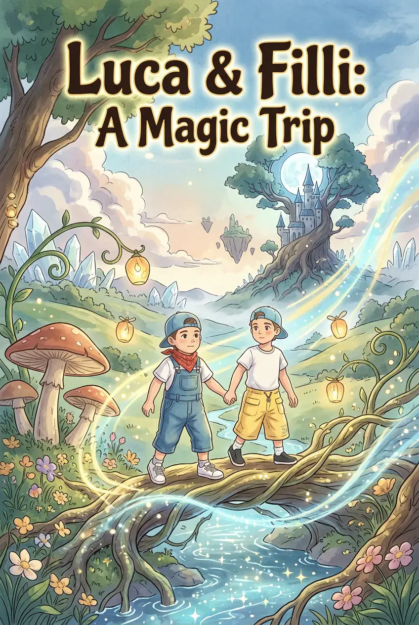 Copertina del fumetto Fantasy Anime "Luca & Filli: A Magic Trip" creato con myComics.ai