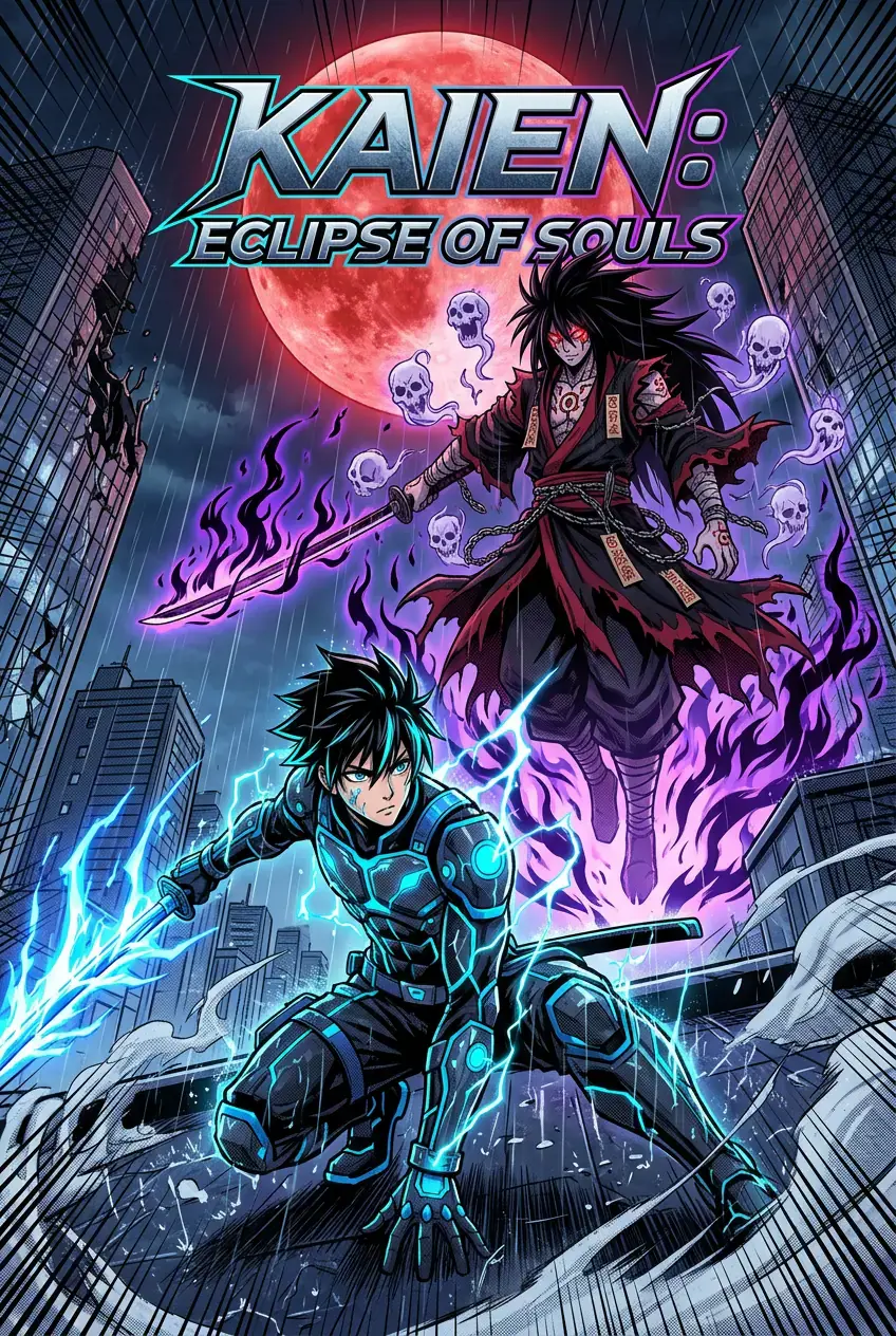 Copertina del fumetto Manga "KAIEN: Eclipse of Souls" creato con myComics.ai
