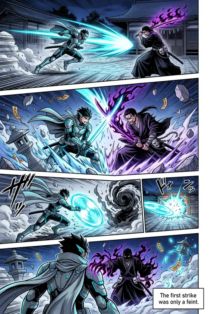 Pagina 3 del fumetto Manga "KAIEN: Eclipse of Souls" creato con myComics.ai