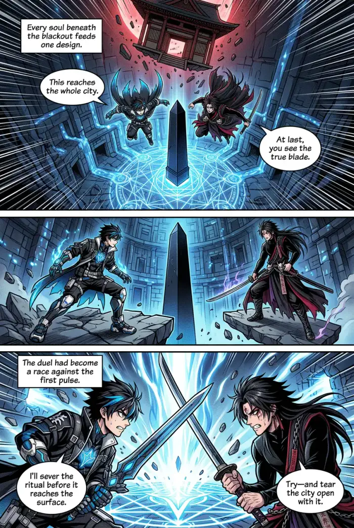 Pagina 5 del fumetto Manga "KAIEN: Eclipse of Souls" creato con myComics.ai