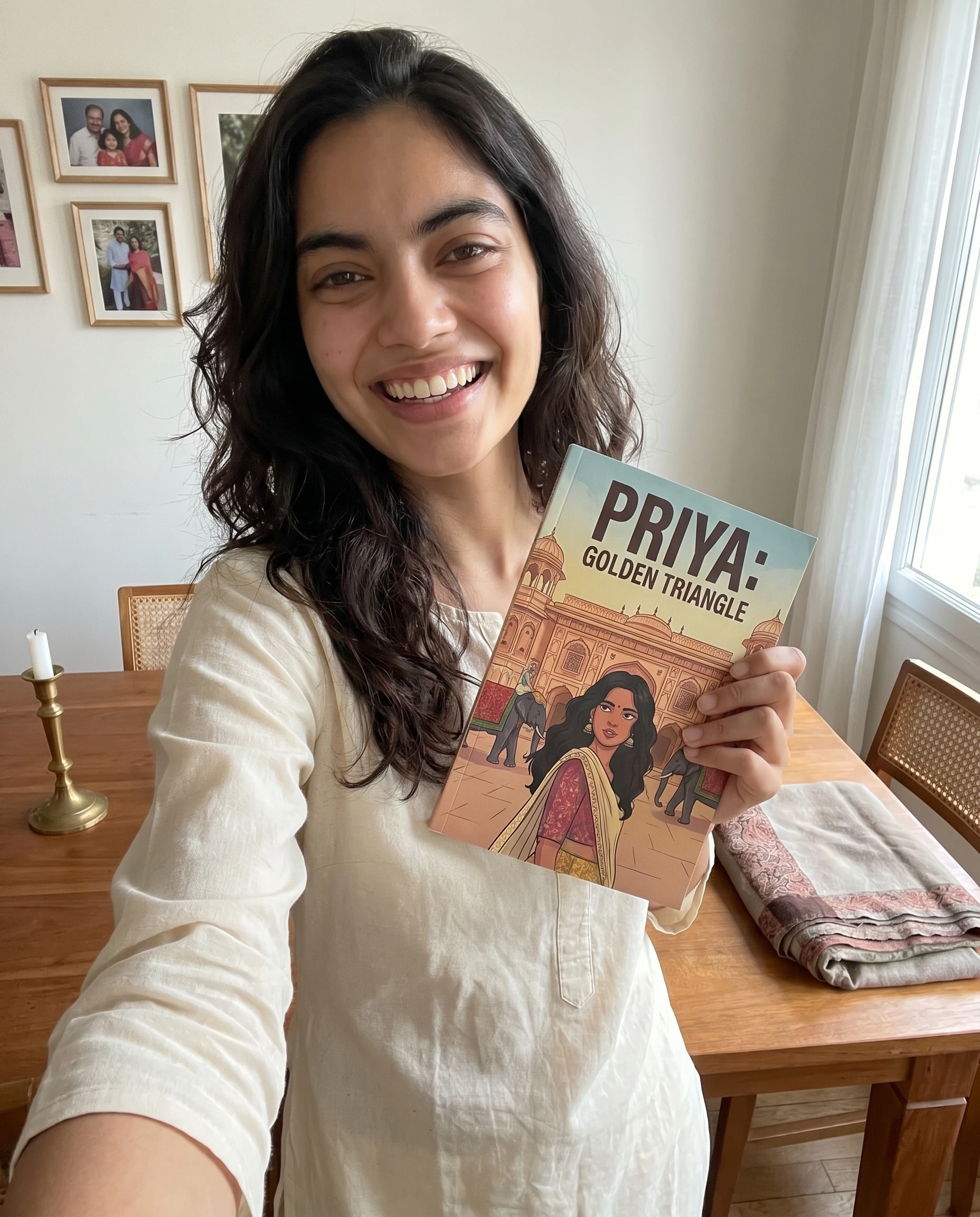 Priya R. holding their printed comic