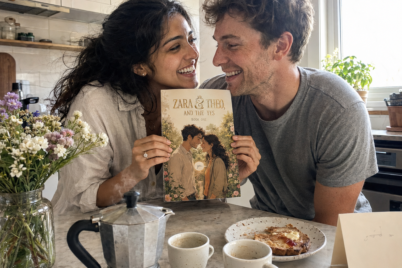 Zara P. holding their printed couples comic