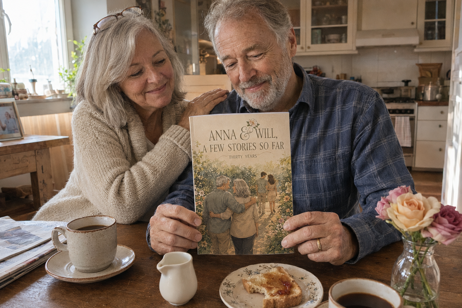 Anna B. with their printed couples comic