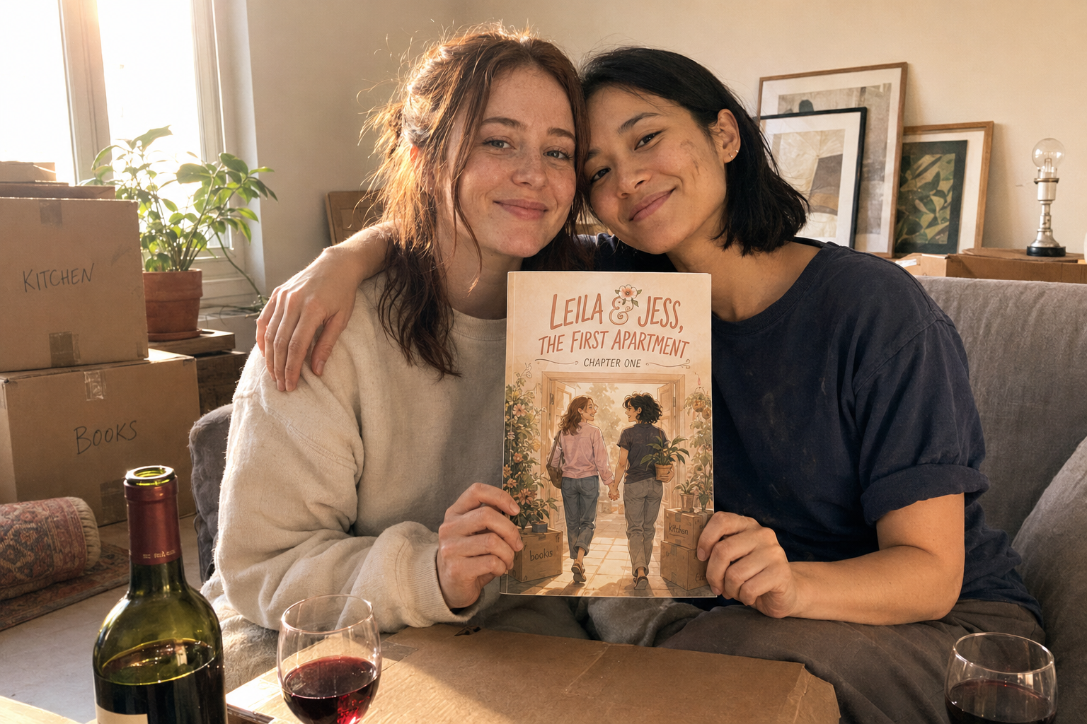 Jess W. with their printed couples comic