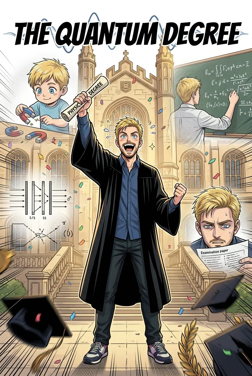 Graduation-themed comic cover with confetti and cheers