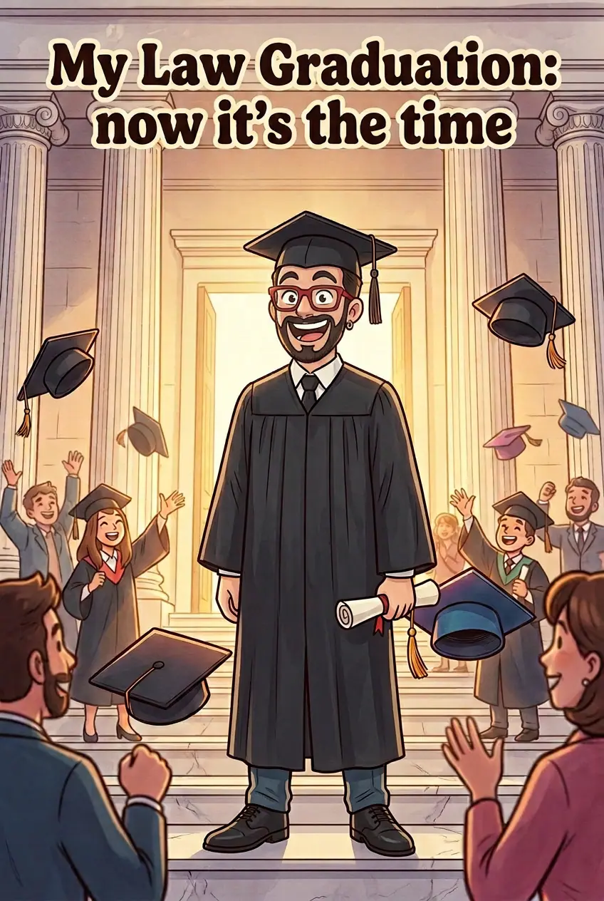 Cartoon-style graduation comic cover with friends