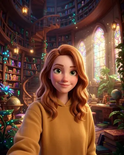 The same woman drawn as a comic character in 3D style