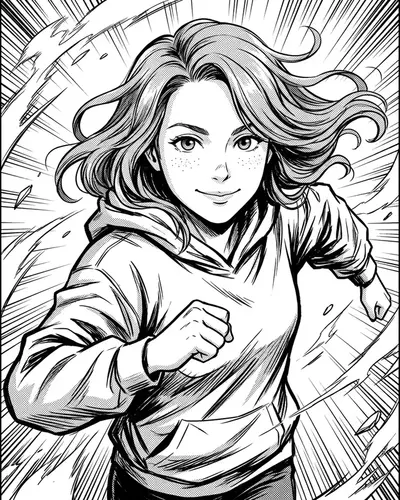 The same woman drawn as a comic character in Manga style