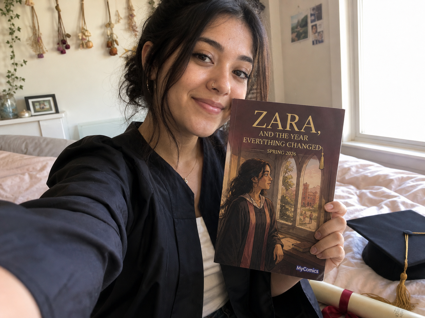 Zara N. holding their printed comic